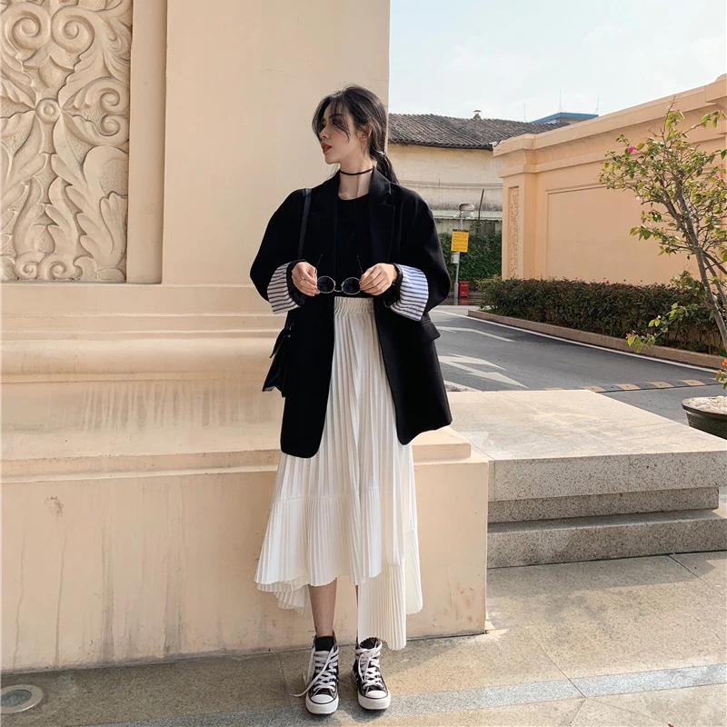 Женская шифоновая плиссированная юбка винтажная длинная средней длины с