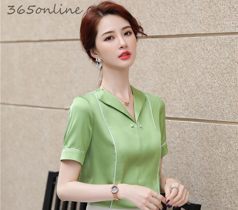 Новинка зеленые летние блузки с коротким рукавом рубашки для женщин женская