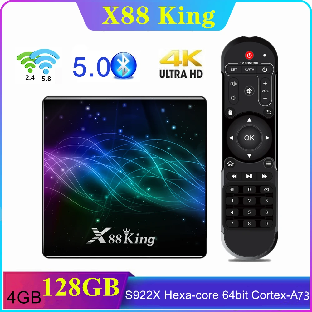 ТВ приставка X88 King Amlogic S922X ghAndroid 9 0 4 + 128 ГБ Wi Fi BT 1000|ТВ-приставки и медиаплееры| |