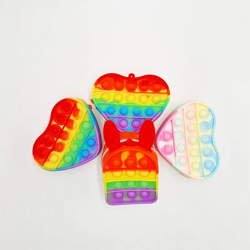 

New Fidget Toys Silicone Rabbit Ears Bubble Wallet Simple Dimple Push Bubble Antistress Kids Coin Purse Cartoon Doll Keychain