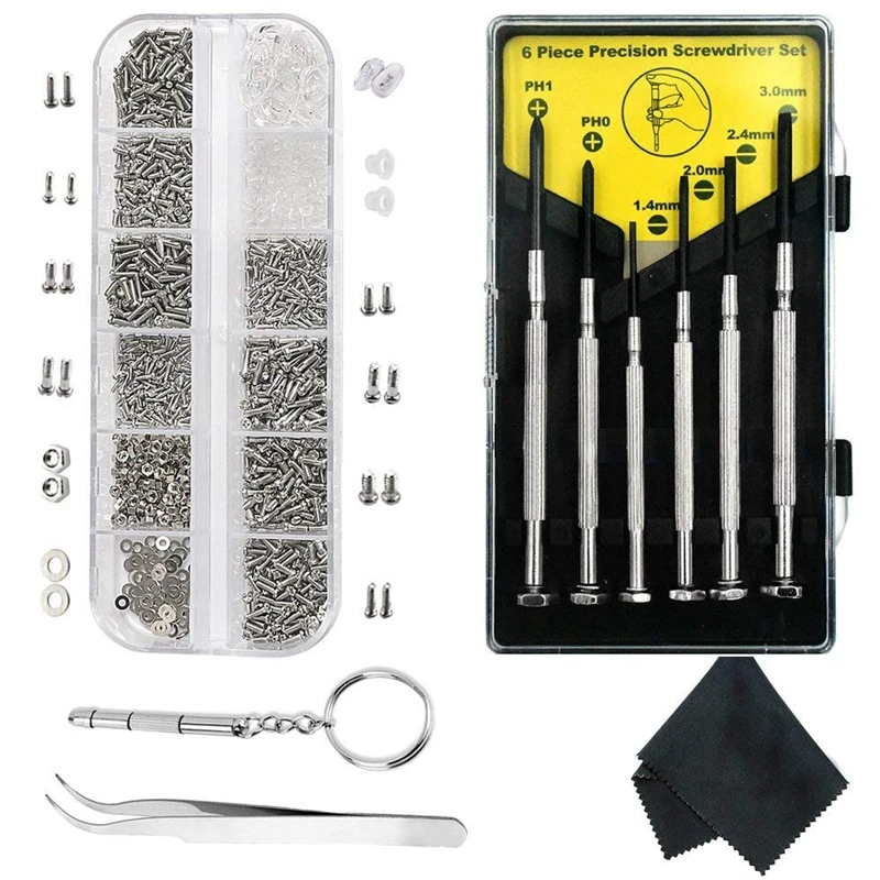 Kit-1100Pcs для ремонта очков маленькие винты и 10 носоупоров набор с 6 отверток пинцет