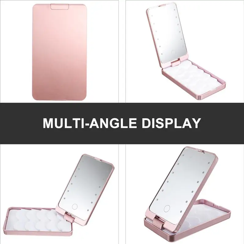 

Eyelash Holder Case Eyelashes Storage Box with Makeup Mirror and LED Light