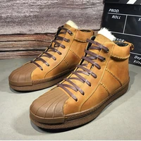 mens genuine leather winter shoes handmade cold resistant snow boots fur thicken lace up shoes zapatos para hombres