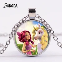 fashion mia and me cartoon necklace horse and anime princess poster crystal long chain jewelry for kids party theme gift