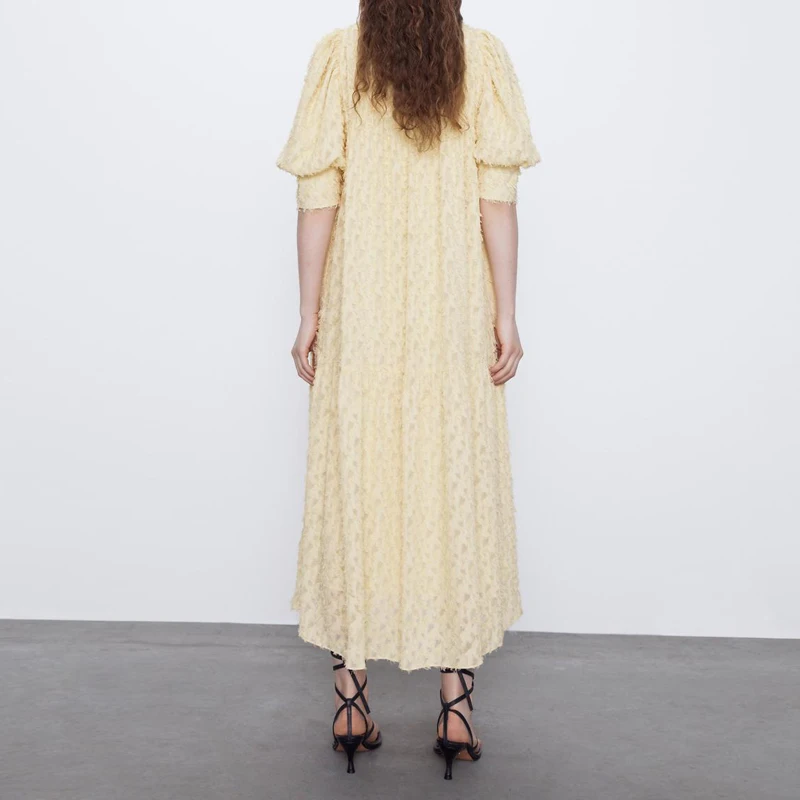 Fashion Puff sleeve Women dresses Yellow 2020 Summer Round neck Loose Maxi Long dress Party Vestidos Female YNZZU YD385 | Женская одежда