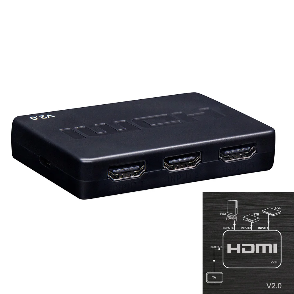 HDMI 2 0 переключатель 3x1 4K Коммутатор 3 в 1 выход 4 K/60 HZ 1080P для HD плееров DVD ноутбук PC