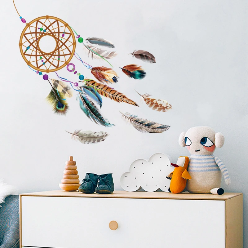 

Creative Feather Wind Chimes Wall Sticker Living Room Bedroom Door Decoration Mural Home Decor Decals Wallpaper Stickers