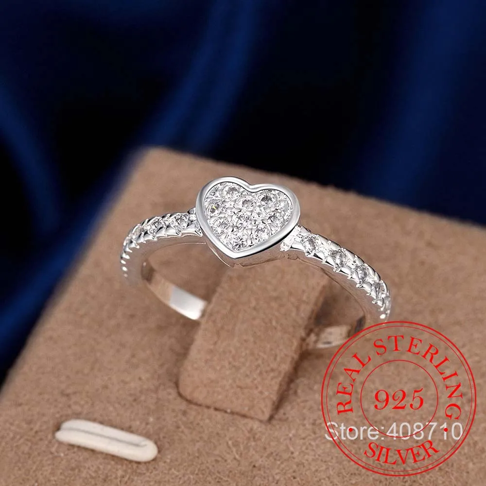 Женское кольцо из серебра 925 пробы с фианитом|heart rings for women|ring 925rings women wedding |