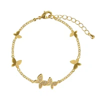 sweet shining zircon butterfly bracelet for women anti allergic silver color chain bracelet moon bracelet