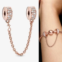 925 sterling silver charm fashionable and shining rose gold round safety chain fit pandora bracelet diy jewelry
