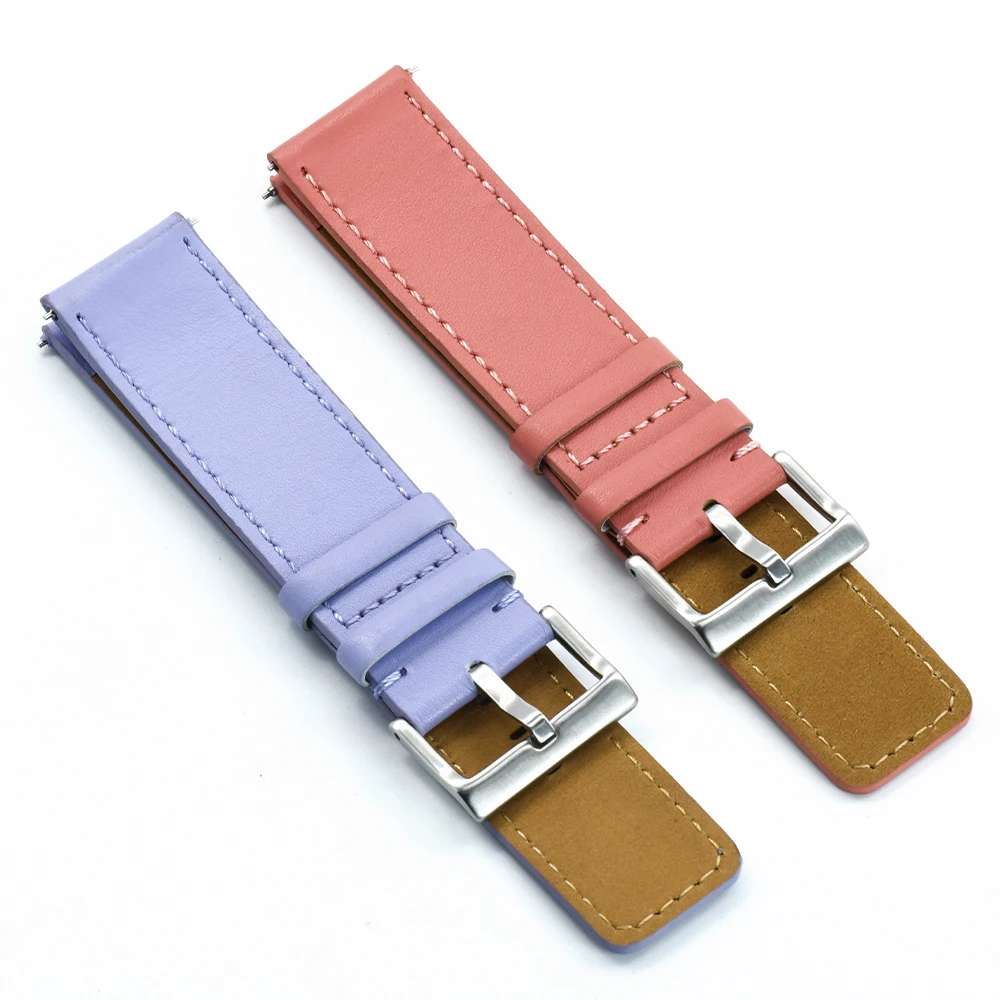 

High Quality Smooth Leather Watchband Pink/Purple Leather Watch Strap 22mm Quick Release Bar Watchbands Accessories