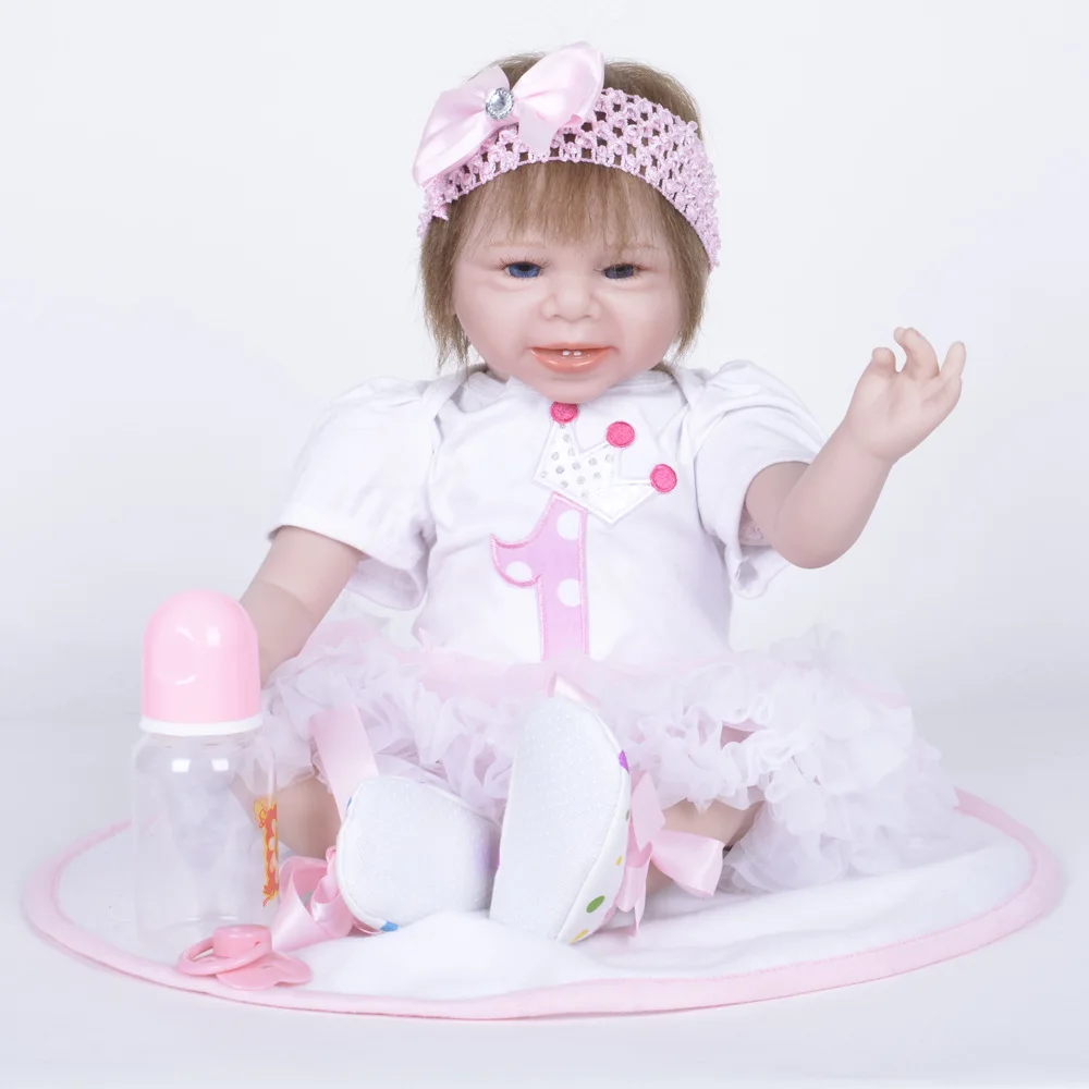 55 см Reborn Baby Doll ручная работа реалистичный силиконовый живый Смеющийся ребенок