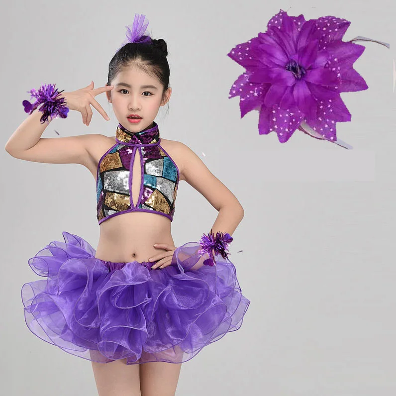 Детское платье для бальных танцев фиолетовое латиноамериканских девочек сальсы