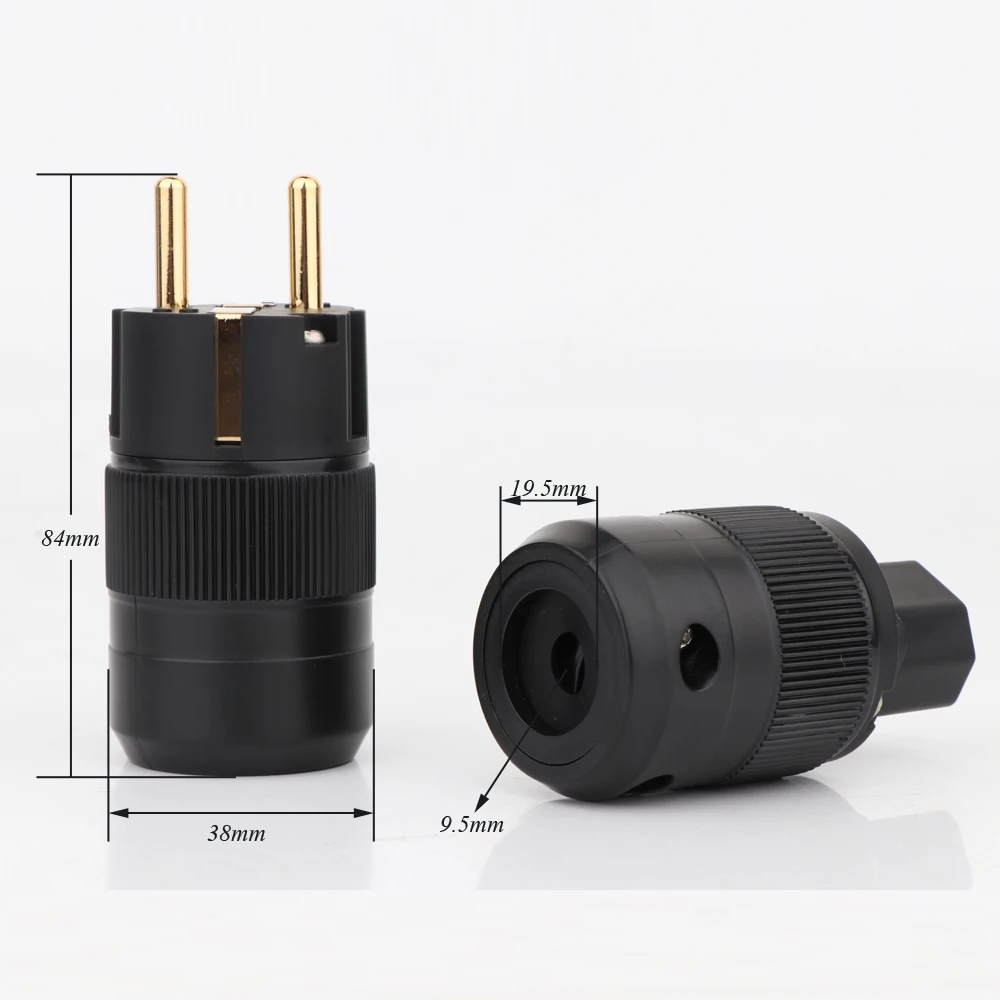 Высококачественная позолоченная пара штепсельных вилок переменного тока Schuko