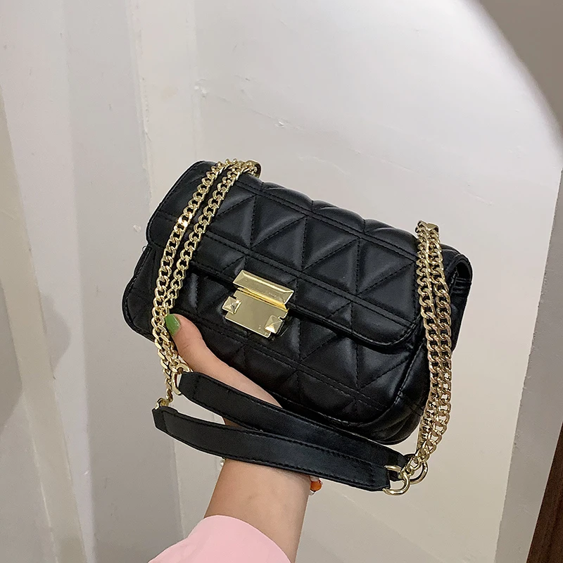 

Однотонные кожаные сумки на цепочке для женщин, новинка 2021, модная Высококачественная сумка через плечо, маленькая сумка и кошельки