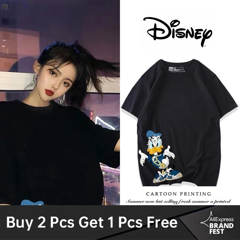 

Disney Fashion Women's T-shirts Causal New Loose Pullover Tee Female Clothes 2021 Summer Donald Duck Printed Short Sleeve Tops
