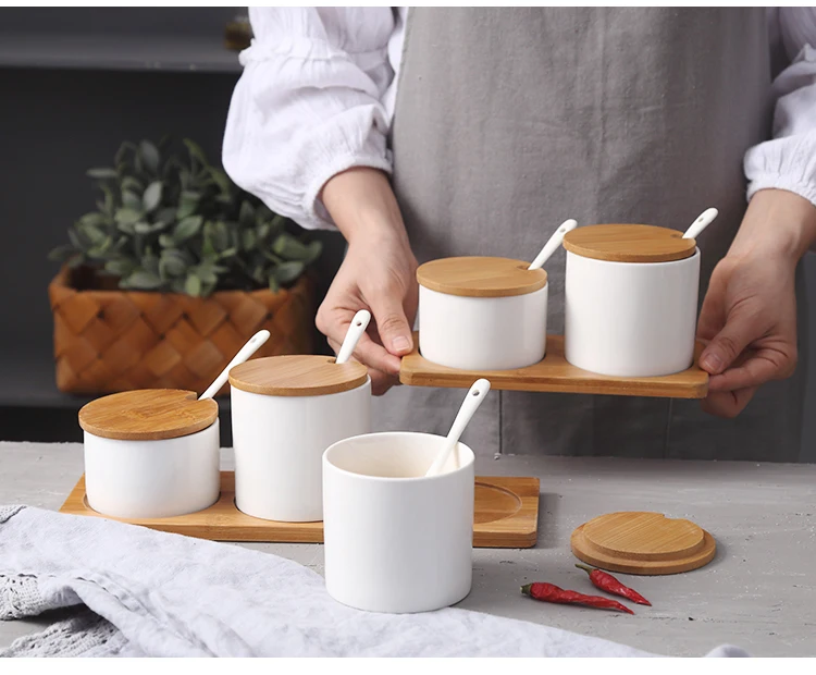 Керамика сахарница Кухня для соли и специй горшок банки с ложки Размеры размеры S