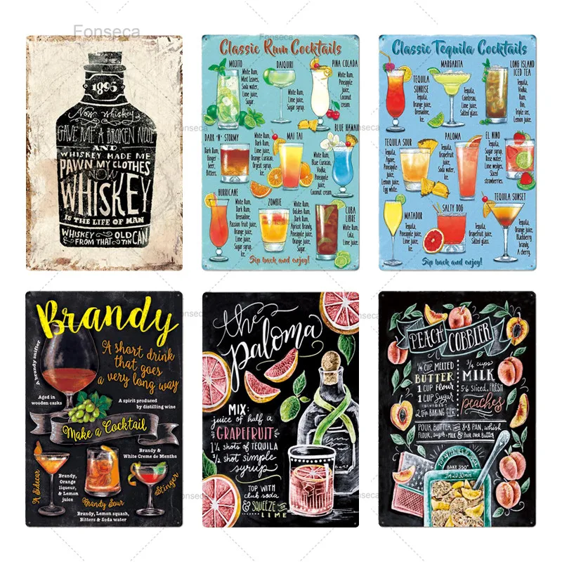 Оловянные знаки металлическая винтажная вывеска для коктейлей Настенный декор