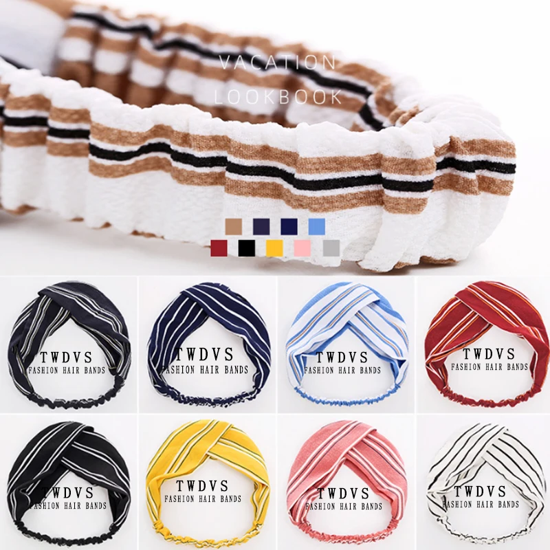

TWDVS 1PC Fabric Girl Hair Accessories, Wash Face Fashion, Cross-knotted Elastic Striped Hair Band Women Elastic Cross Headwear