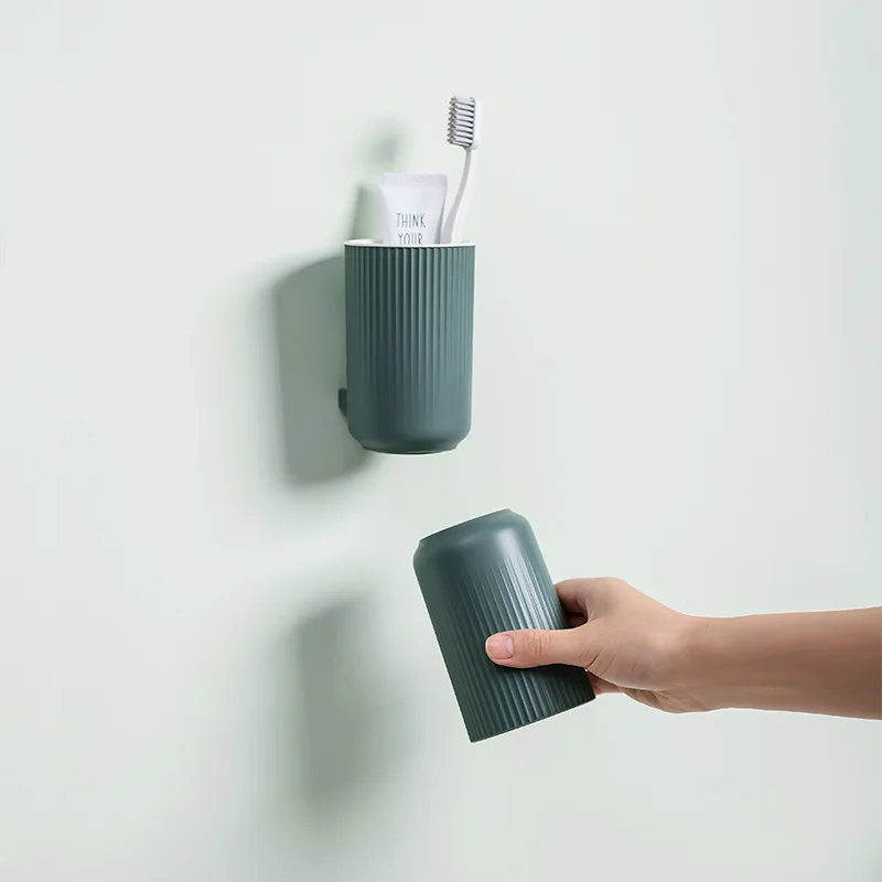 

New Simple Household Couple Set Tooth Cylinder Magnetic Mouthwash Cup Wall-mounted Toothbrush Rack Toothbrush Cup Wash Cup
