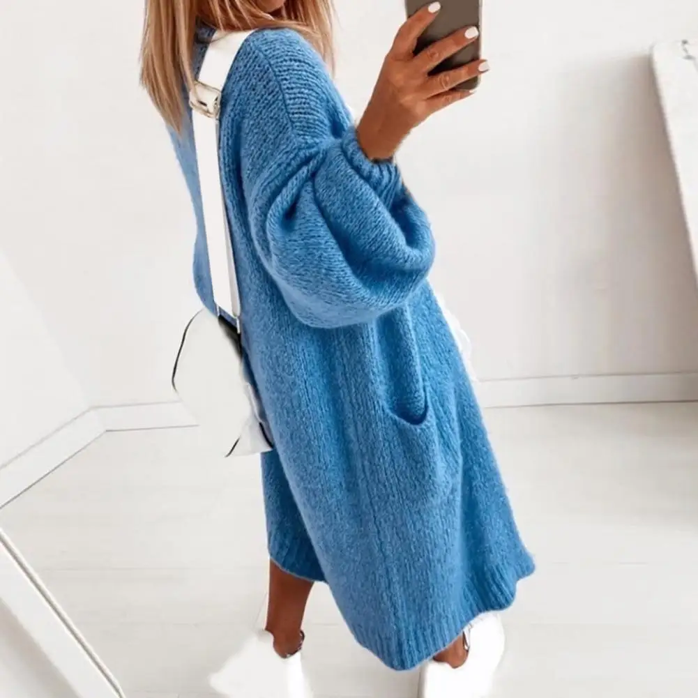 

Повседневный женский свитер, кардиган, мягкий длинный свободный вязаный свитер с рукавами-фонариками для отдыха, Женский Топ для повседнев...