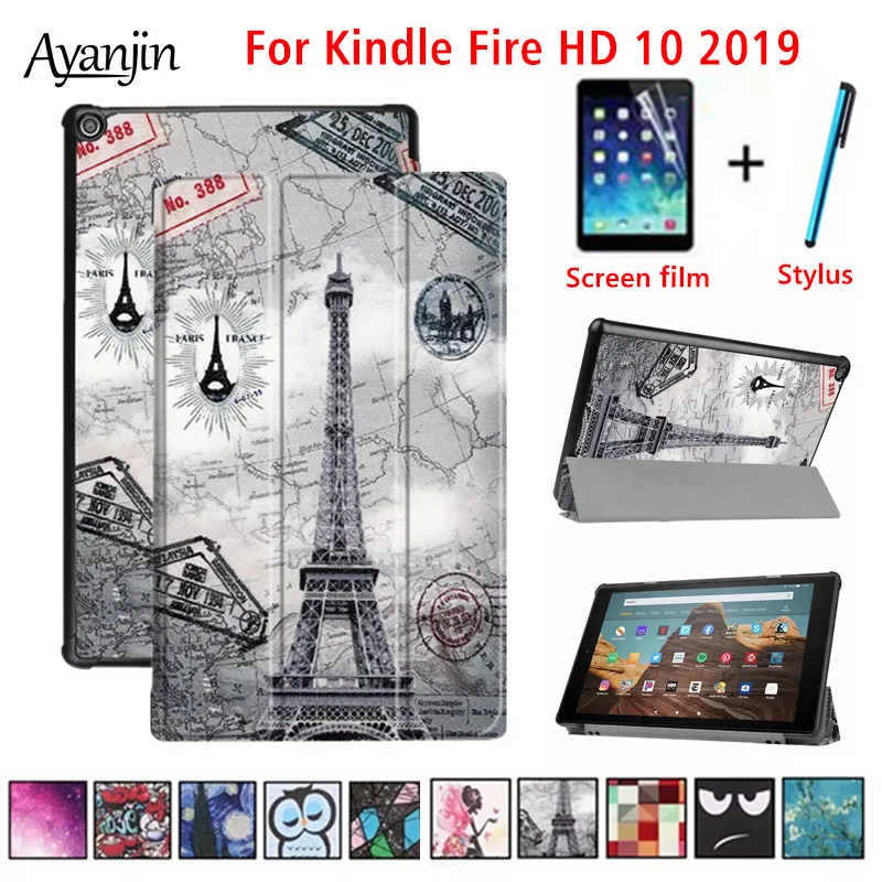 Для Amazon Kindle Fire HD 10 2019 чехол для нового HD10 9 поколение Смарт Флип кожаный планшета +