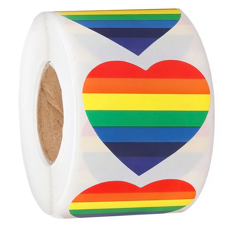 

500 pcs/roll Heart Shaped Rainbow Sealing Sticker Colorful Adhesive label Tag Mark for Gifts Crafts Envelope Packing 3.8cm