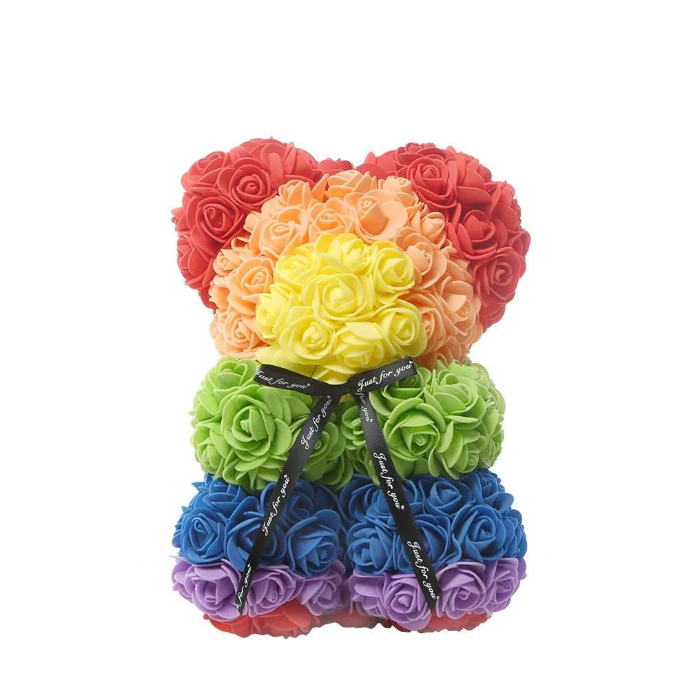 

25CM Colourful Rose Bear Custom Color PE Foam Rose Teddy Bear Valentine's Day Gift