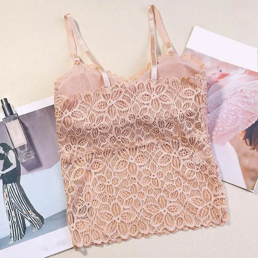 Сексуальный съемный жилет с накладками на грудь кружевной однотонный топ