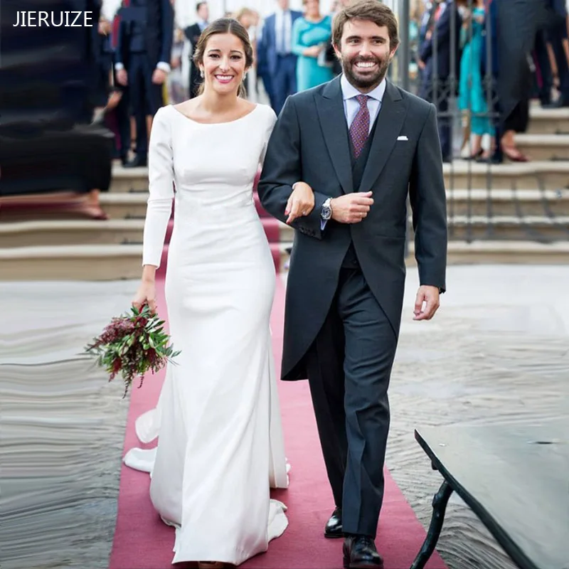 JIERUIZE Элегантные Простые Свадебные платья русалки с круглым вырезом длинными