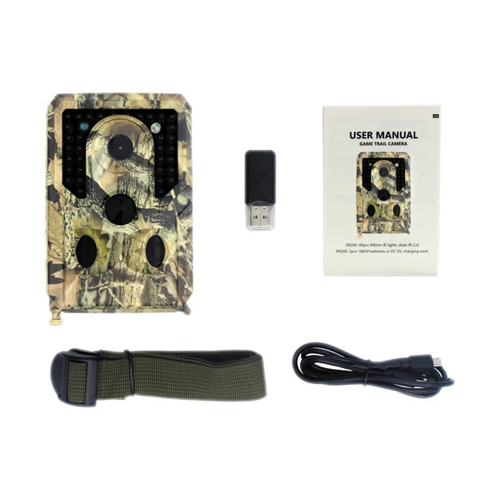 

PR-400 Trail Camera 12MP 1080P 34pcs Infrared LEDs 940nm Hunting Camera IP56 Waterproof 120 Degree Angle Wild Camera