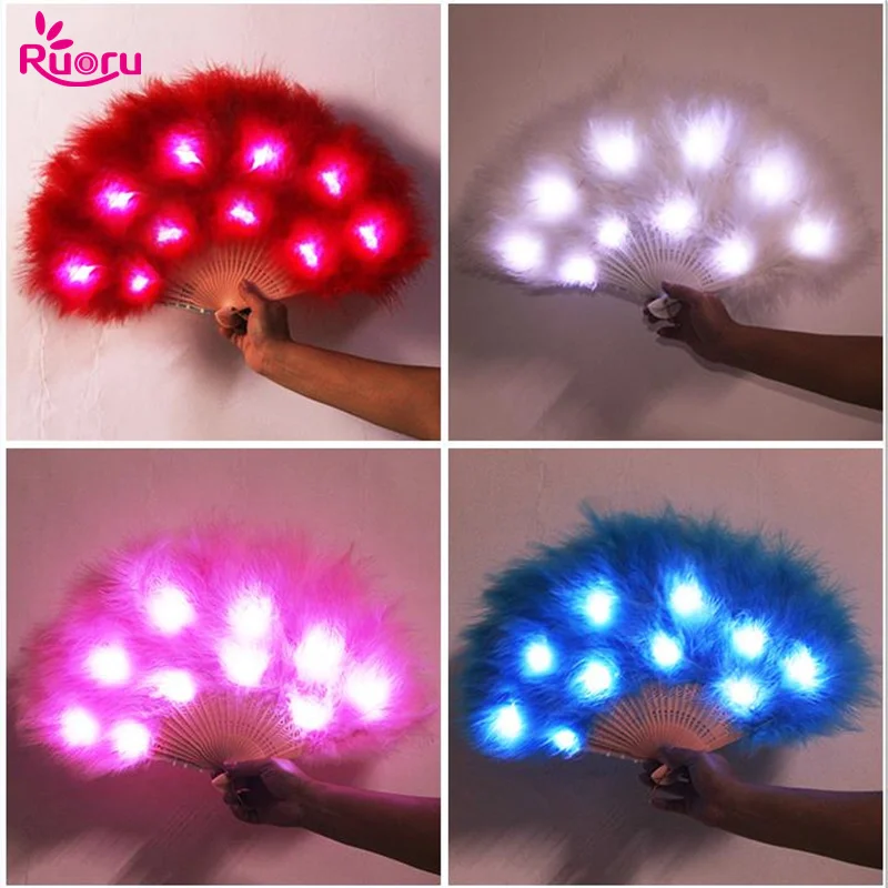 

Ruoru Led Feather Hand Fan Dance Folding Fan Belly Dance Hand Fan Gift Wedding Party Decoration Carnival Led Custumes Shows
