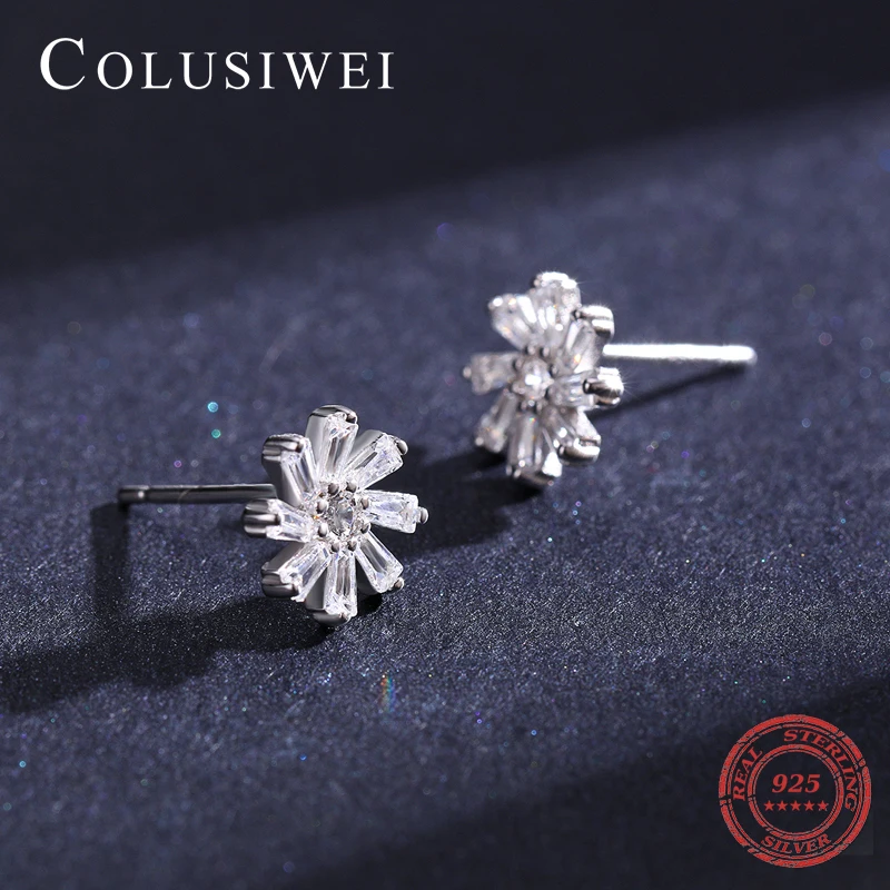 

Colusiwei Fashion 925 Sterling Silver Dazzling Zirconia Exquisite Irregular Flower Stud Earrings for Women OL Style Fine Jewelry