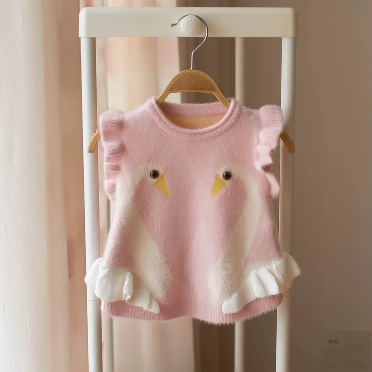 

1-5T Baby Kids Girl High quality and fashionable Autumn and Winter hot sale girls swan draped sleeveless knitted sweater