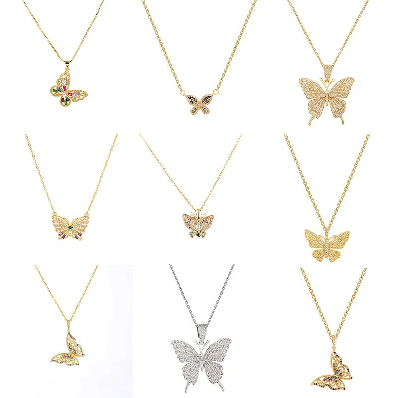 

Daihe Exquisite 18K Gold Butterfly Pendant Necklace Women Colorful Crystal 3A Zircon Copper Necklaces Women Gift Jewelry Wholesa