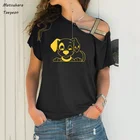 Модная Летняя Повседневная футболка с забавным принтом далматинской собаки, футболки с принтом, женские топы, асимметричная перекрестная бандажная футболка