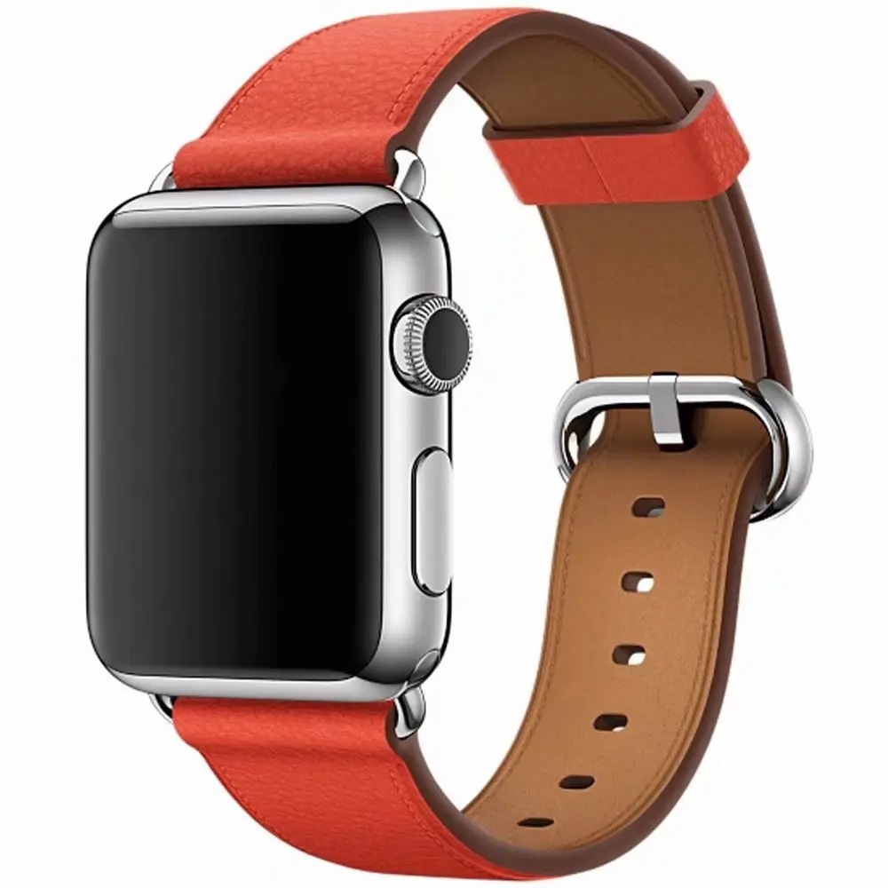 Ремешок из натуральной кожи для iWatch 5 4 3 2 1 сменный ремешок с классической пряжкой для часов Apple Watch 42 мм 38 мм 40 мм 44 мм - Цвет ремешка: orange