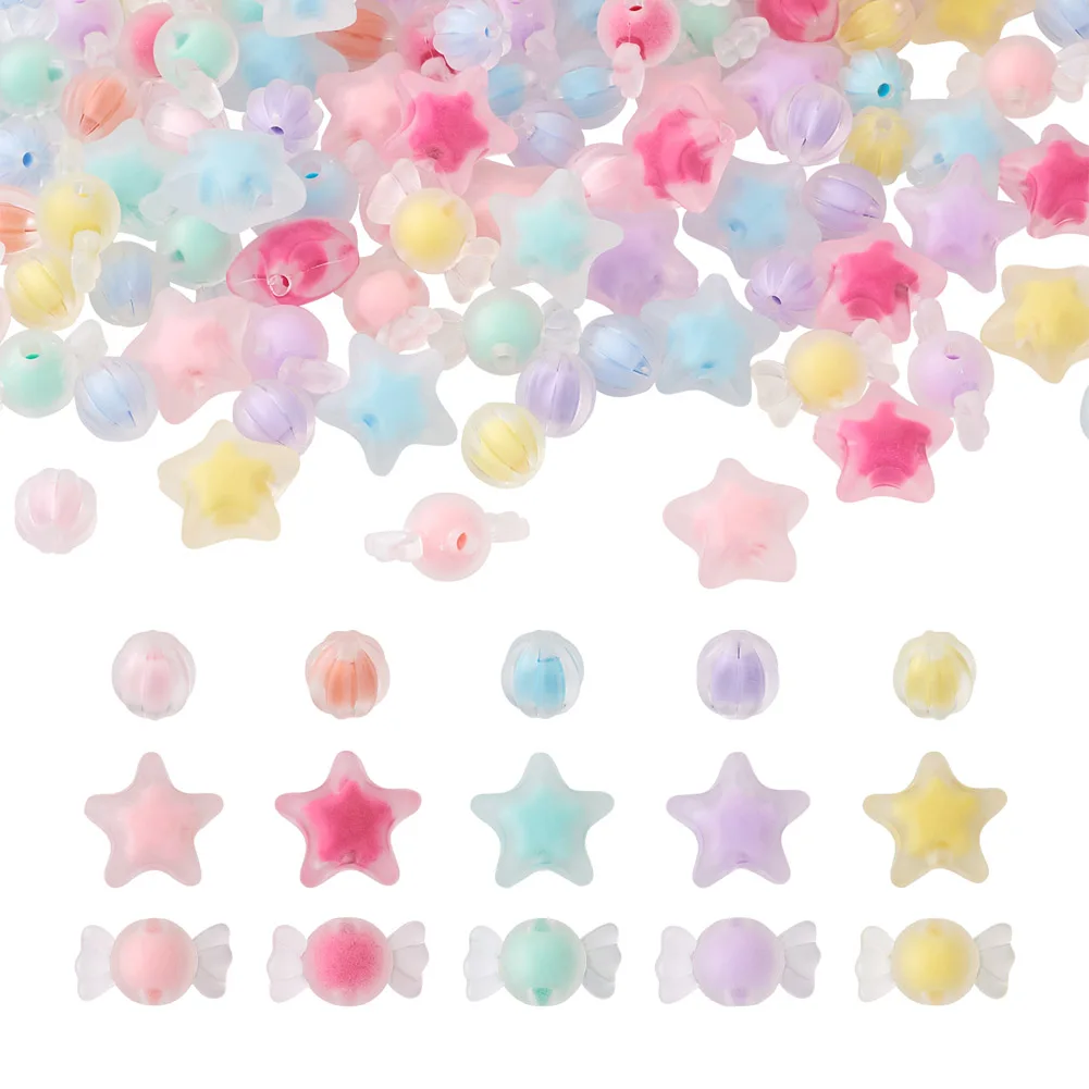 

120Pcs Frosted Transparent Acrylic Beads Star Candy Pumpkin Shape Loose Spacer Bead For Bracelet DIY Handicraft Jewelry Making