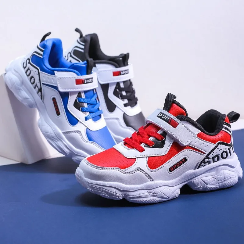 Спортивная обувь для мальчиков модные водонепроницаемые кожаные кроссовки