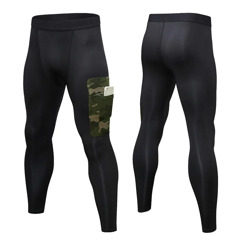 Men Fitness Pants with Camouflage Print Pocket Tight-Fitting Breathable High-Elastic Running PRO Training Sports Jogging Tights