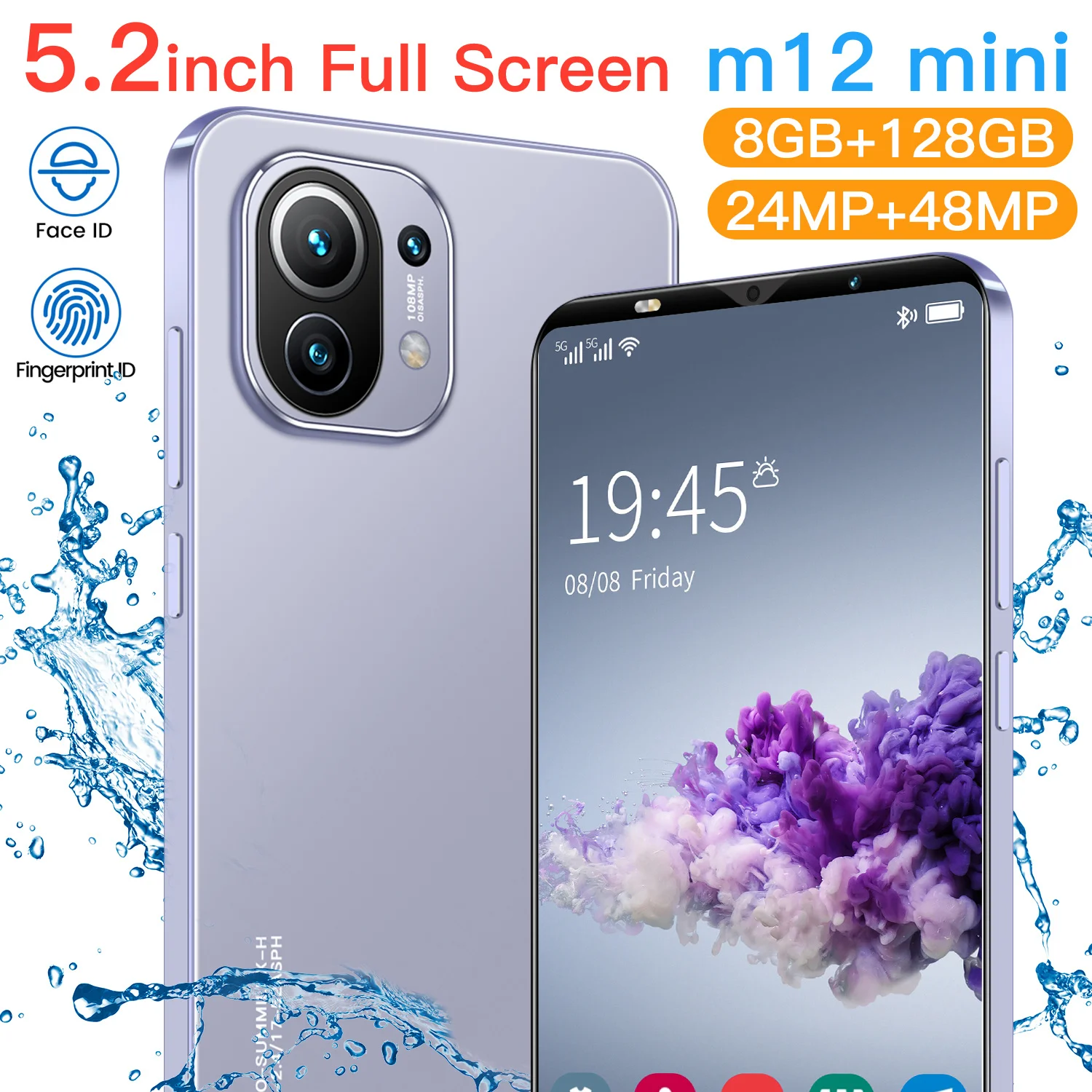 

Global M12mini 5.2 Inch 4800mAh 10 Core Dual SIM+Micro SD Mini Smart Phone 8+128GB Fingerprint Face ID Andriod 10 Cell Phone