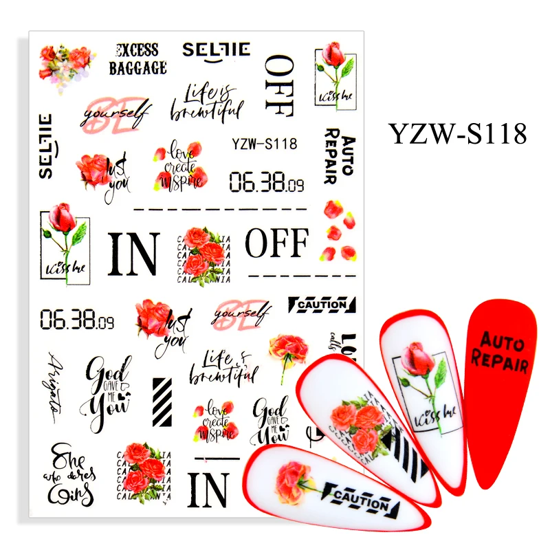 1 лист текст на русском языке 3D наклейки ногти цветок и письмо передачи слайдер