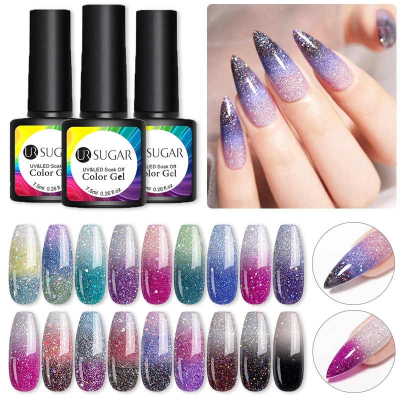 UR сахар 2 шт./лот Термальность Блеск УФ гель лак для ногтей комплект!
