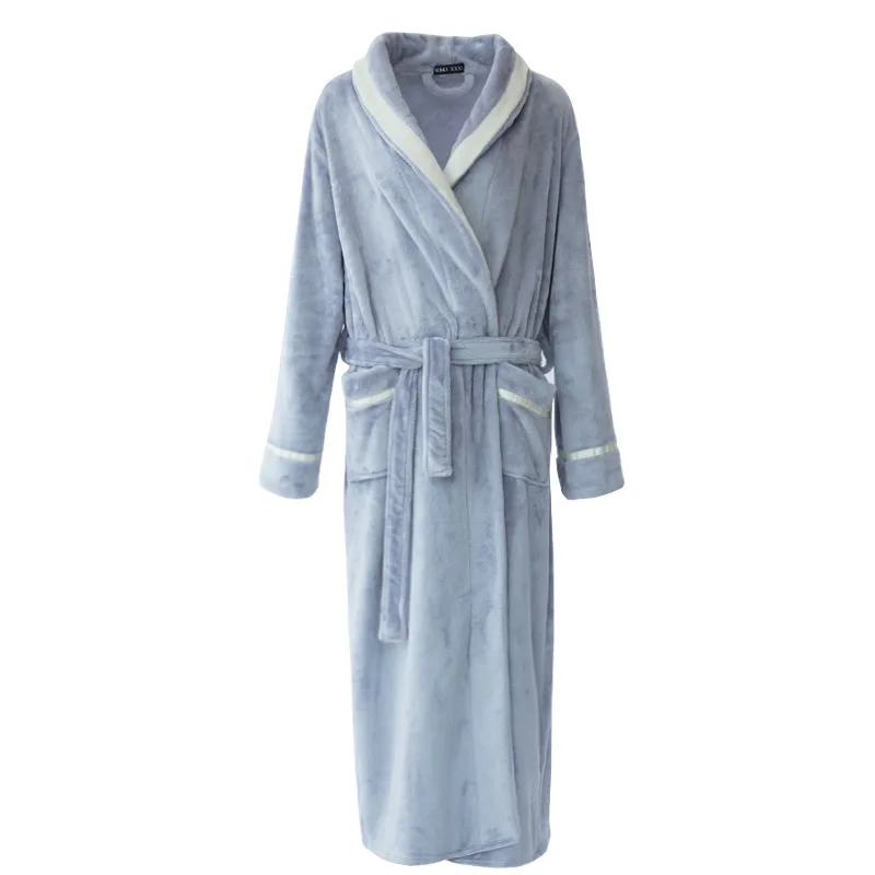 Men And Women Couples Autumn  Winter New Thicker  Longer Plus Size Mink Velvet Nightgown Stitching Inlaid Flannel Bathrobe