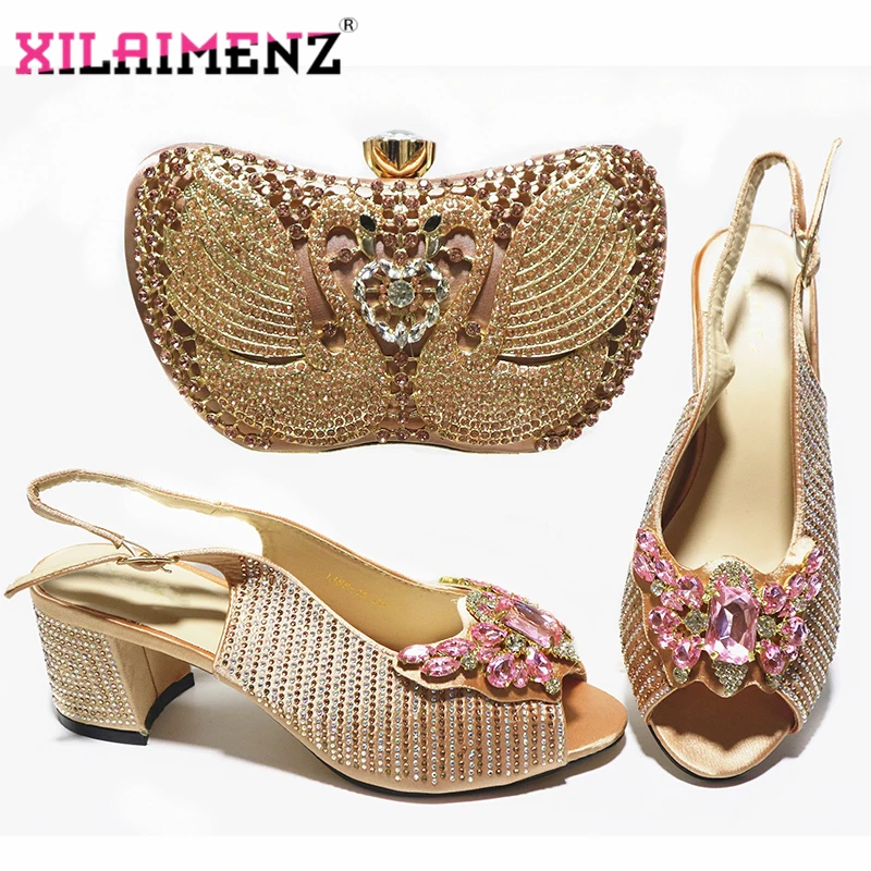 

Specials Design Pretty Women Shoes Matching Bag in Champagne Color High Quality New Coming Sandals with Platform for Party