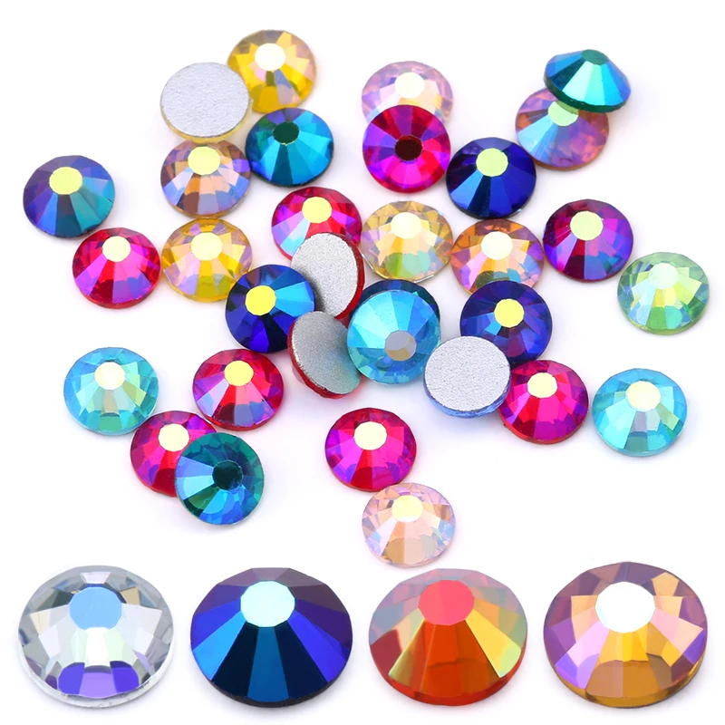 2028 SS3 SS30 Радужное розовое золото AB стразы не горячая фиксация для ногтей