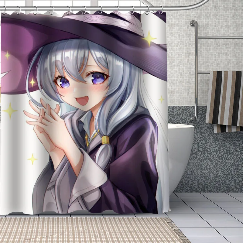 

New Custom Anime Character Elaina Curtains Polyester Bathroom Waterproof Shower Curtain With Plastic Hooks More Size