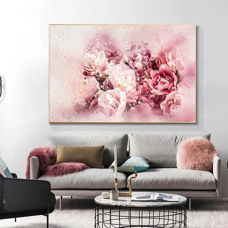 

Modern Abstract Watercolor Flowers Oil Canvas Painting Posters and Prints Pink Peony Wall Art Picture Home Decoation No Frame