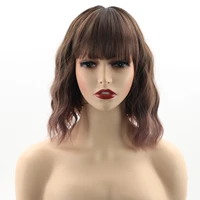 pastel wavy wig with air bangs womens short bob wig curly wavy shoulder length bob synthetic cosplay wig for girl wigs