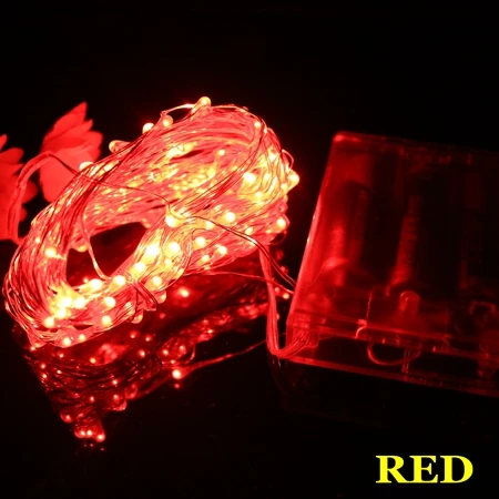 Red 2 м, 5 м, 10 м, медный, серебристый провод, светодиодный, Рождественские огни, AA, на батарейках, рождественская елка, гирлянды для украшения свадьбы, праздника - Испускаемый цвет: Red